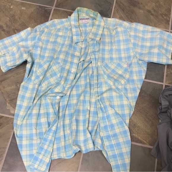 Carhartt Mens Button Up Short Sleeve Vintage Casual Blue - Picture 2 of 9